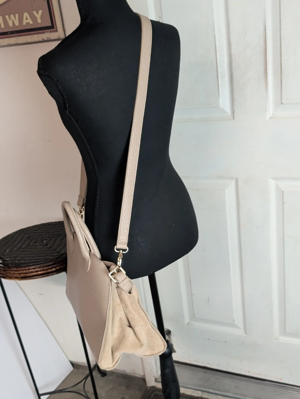 Anna Paola Riva Leather Suede Handbag Crossbody Taupe Made In Italy Satchel